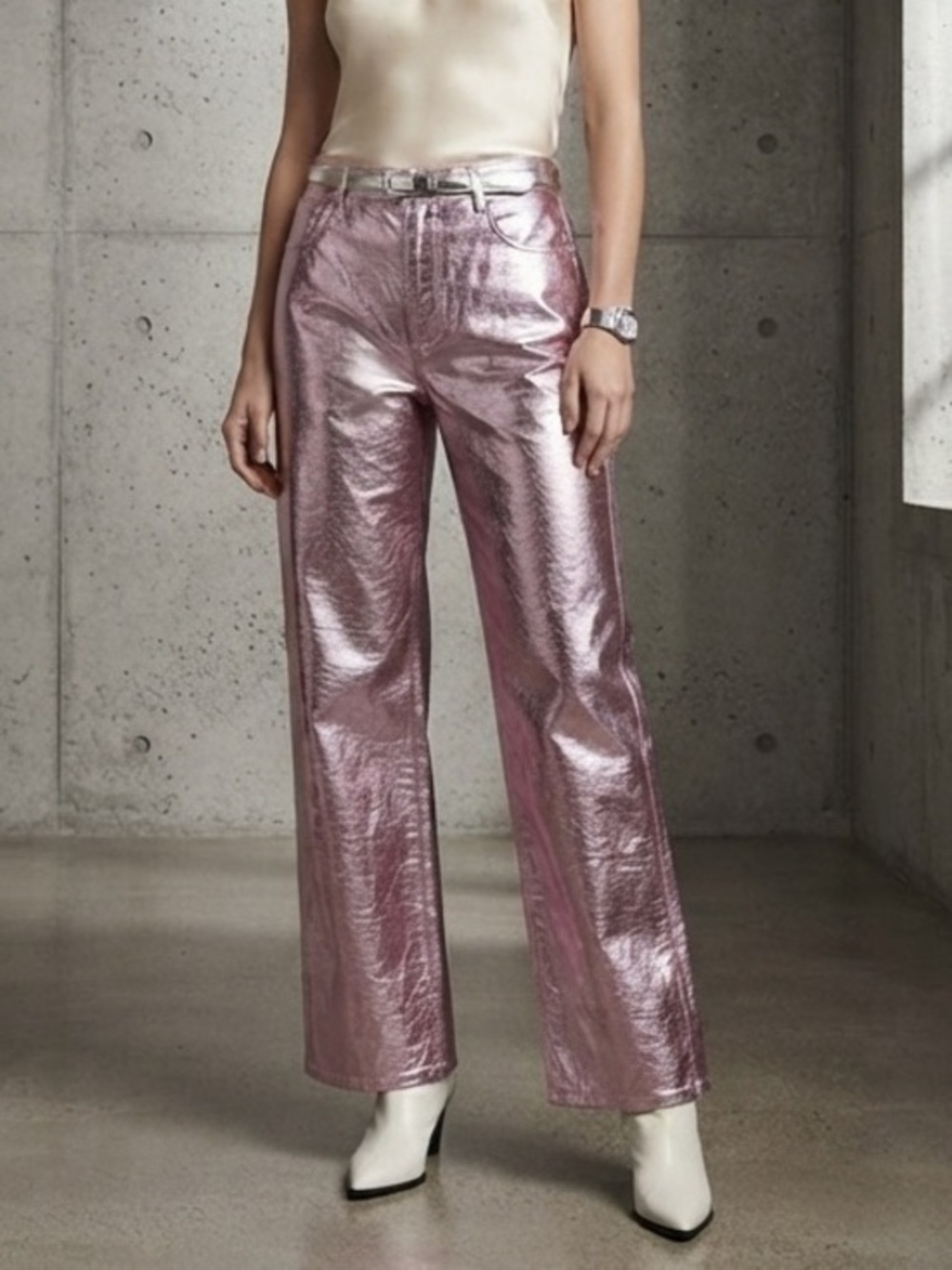 Wild Fox Metallic Pink High-Rise Wide Leg Pants Size Small